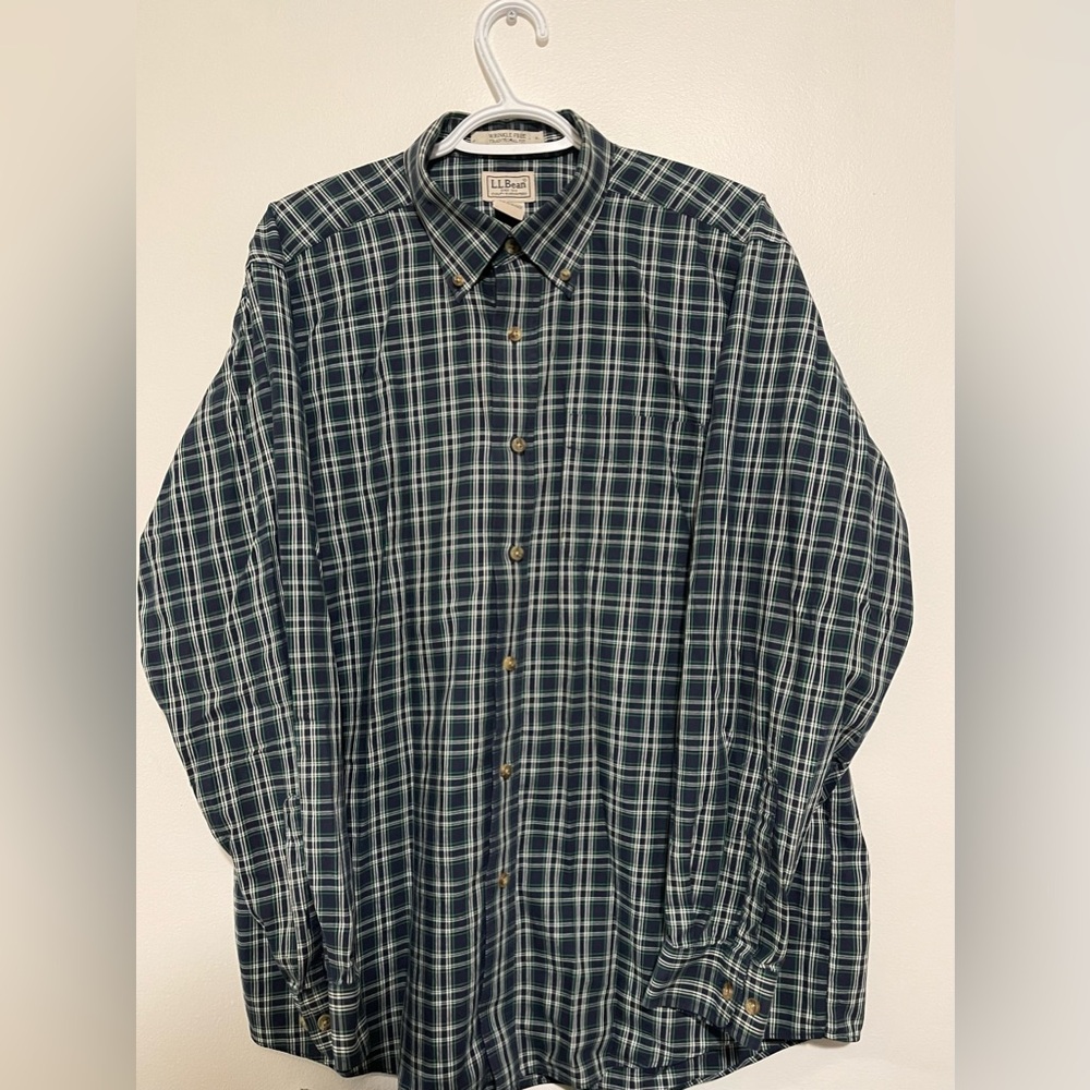 L.L. Bean Men's Navy and White Checkered Shirt